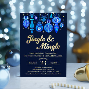 Klink & Klets Navy Kerstballen Waterverf Folie Uitnodiging