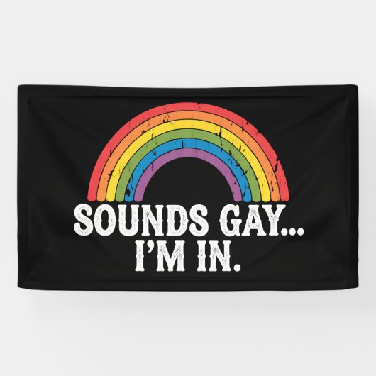 Klinkt gay Ik ben in Rainbow LGBTQ Retro Spandoek (Horizontaal)