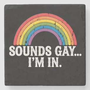 Klinkt Gay Ik Ben In Regenboog LGBTQ Vintage Retro Stenen Onderzetter