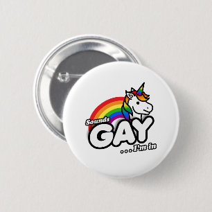 Klinkt Geil Ik Doe Mee - Knuffel Eenhoorn Regenboo Ronde Button 5,7 Cm