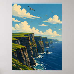 Klippen van Moher Ierland County Clare Retro Reis Poster