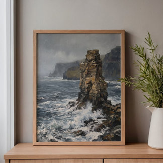 Klippen van Moher Zee Stapel Eenzaamheid Canvas Afdruk
