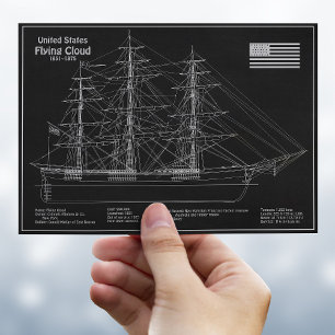 Klipperschip Flying Cloud - ontwerptekening PD Briefkaart