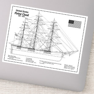 Klipperschip Flying Cloud - Scheepsblauwdruk BD Sticker
