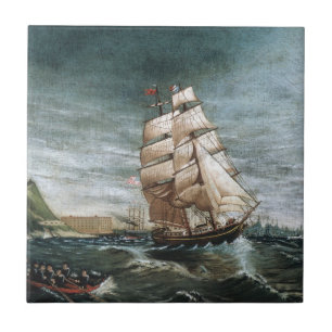 Klipperschip in de haven van New York 1890 Tegeltje