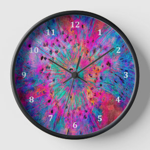 Klok Abstract Bloemendesign & Zwarte Houten Lijst