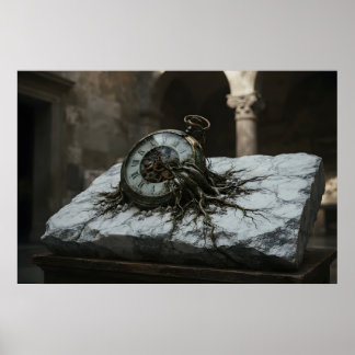 Klok die wortels laat groeien poster