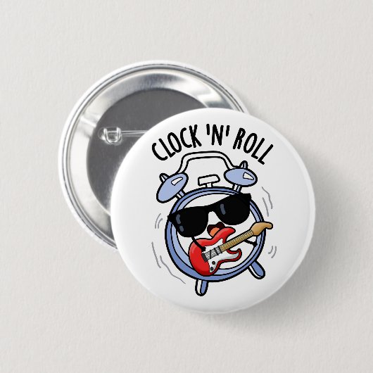 Klok en rol grappige rock woordspeling ronde button 5,7 cm (Voorkant /achterkant)