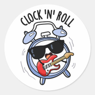 Klok en rol grappige rock woordspeling ronde sticker