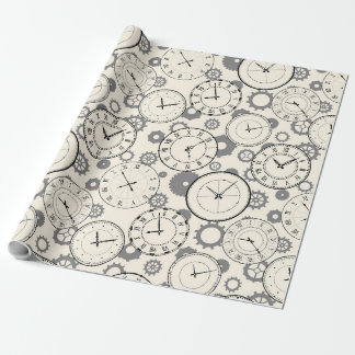 Klok en tandwielpatroon cadeaupapier in vintage st