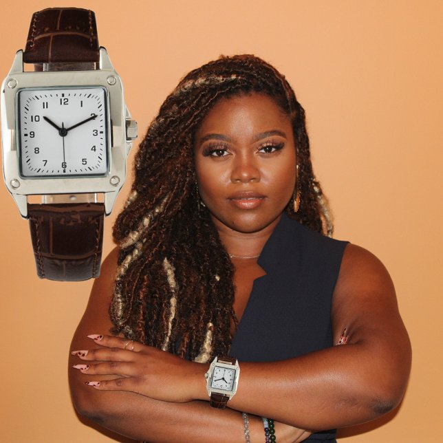 Klok Face Voeg Foto Art Square Leather Strap Horloge (Custom Photo Logo Art Slogan Square Leather Strap Watch for women.)