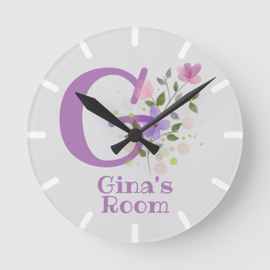 Klok in een bloemontwerp met naam Gina & Initiaal (Voorkant)