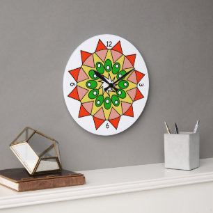 Klok - Mandala in rood, roze, groen, geel