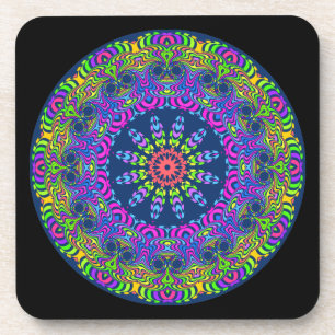Klok Mandala - neon 2 Drankjes Onderzetter