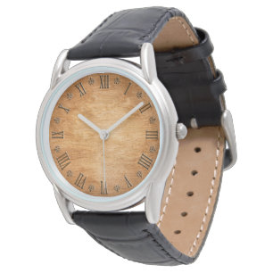 Klok met Romeinse cijfers en houten achtergrond Horloge