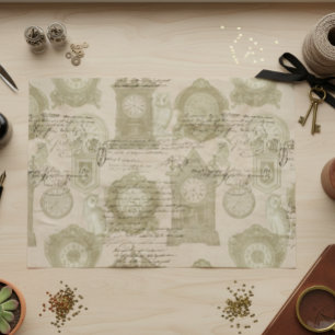 Klok met uil in vintage gotische stijl decoupage tissuepapier