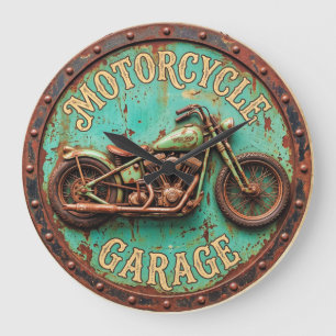 Klok met vintage motor garage thema, rustieke bike