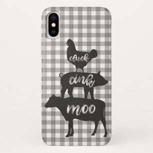 Klok Oink Moe Kip Koe Varken Boerderij Geruit iPhone X Hoesje
