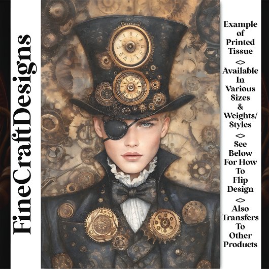 Klok Punk Steampunk Man in hoog Pet AD4 Decoupage Tissuepapier