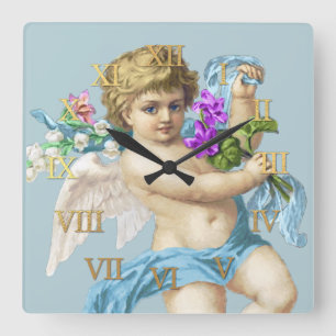 klok Romeinse cijfers Cherub blauw