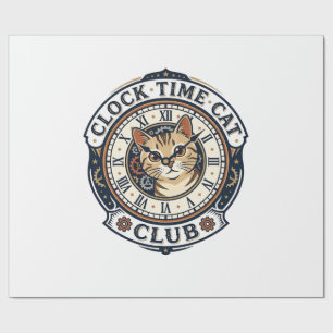 Klok Tijd Kat Kat Grafische Tee Kunst - Klok Tijd  Cadeaupapier