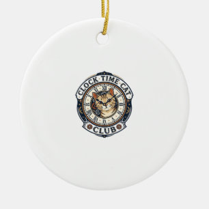 Klok Tijd Kat Kat Grafische Tee Kunst - Klok Tijd  Keramisch Ornament