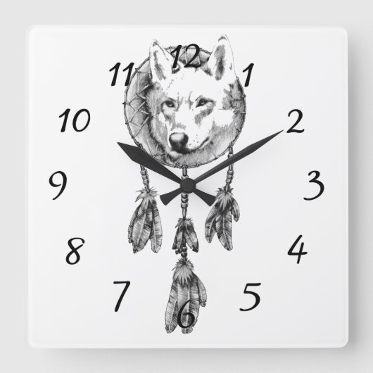 Klok van de Muur van Dreamcatcher van de wolf de (Voorkant)
