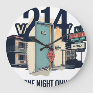 Klok voor motel kamer 214 retro stijl aan de muur