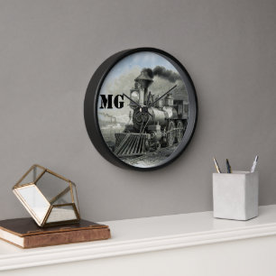 Klok voor op de muur met stoomtrein uit vroeger ti