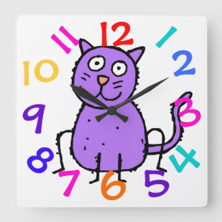 Klokje voor Paarse kat voor kinderen Vierkante Klok