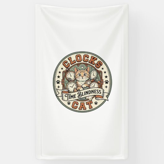 Klokken Tijd Blindheid Kat Klokken Tijd Blindheid Spandoek (Verticaal)