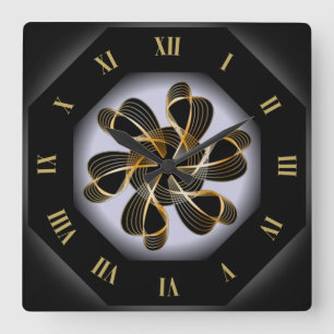 Kloktagon ~ Black & Gold ~ Black Hole ~ Vierkante Klok