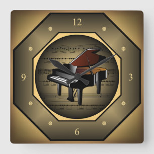 Kloktagon ~ Piano ~ Blad-muziek ~ Uniek ~ Vierkante Klok