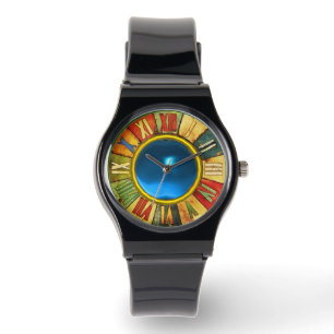 KLOOFTIJD MET GEMSTON MET AFDRUKTE BLAUWE SAPPHIRE HORLOGE