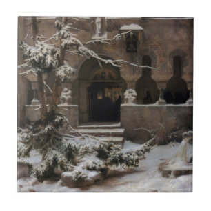Klooster in Wintersneeuw (door Karl Lessing) Tegeltje