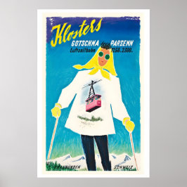 Klosters Gotschna Parsenn Luftseilbahn Vintage Ski Poster