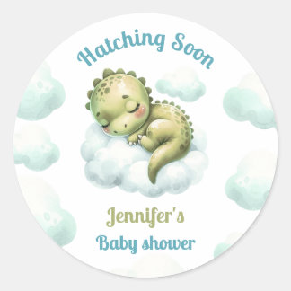 Kluivende Cute Dinosaur Blauwe Jongen Baby Shower Ronde Sticker