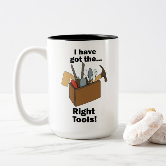 Klusjesman Gereedschapskist Ik Heb Juiste Gereedsc Tweekleurige Koffiemok (Met donut)