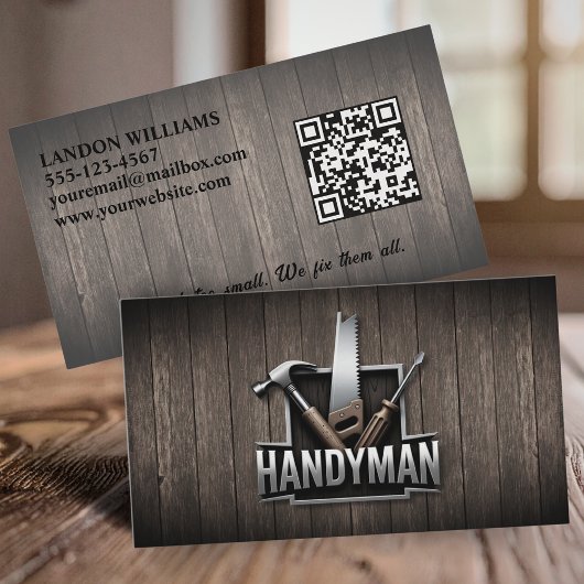 Klusjesman Onderhoudsreparatie Service Hout QR-cod Visitekaartje
