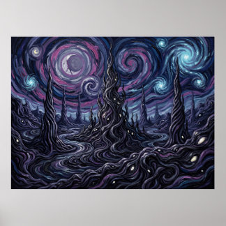 Klyntar Starry Night Comic Landschap Poster