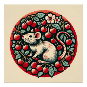 Knaagdier Fruit Cherry Rat Art Ratten Kersen Perfect Poster