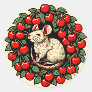Knaagdier Fruit Cherry Rat Art Ratten Kersen Ronde Sticker