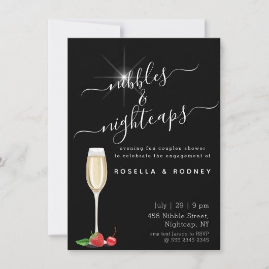 Knabbelen en Nightcaps 🌙 Koppels Douchen Kaart (Voorkant)