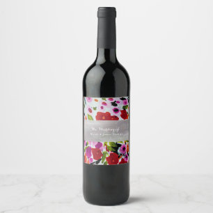 Knal van Krachtige Kleur Waterverf Bloemen Wijn Etiket