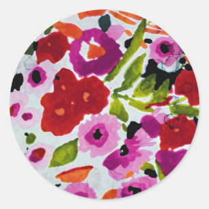 Knal van vette kleur Inktige waterverf bloemen Bru Ronde Sticker