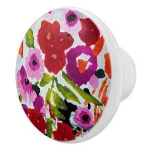 Knal van vette kleur Inktige waterverf bloemen Keramische Knop