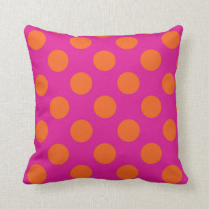 Knallende roze en oranje polkadots kussen