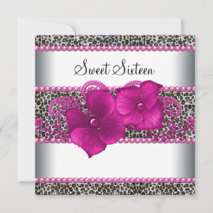 Knallig Roze Luipaard Sweet Sixteen Verjaardagsfee Kaart