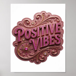 Knallig Roze POSITIEVE VIBES Poster
