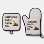 Knap en Kan Graven Graafmachine Bouw Grappig Ovenwant & Pannenlap Set (Voorkant)